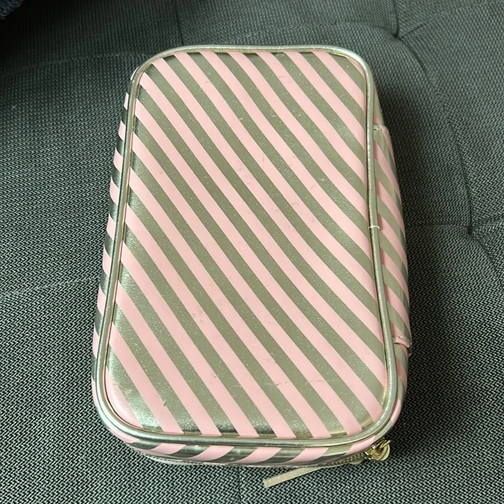 Too Faced Gold and Pink Makeup Bag “I have way more makeup at home”